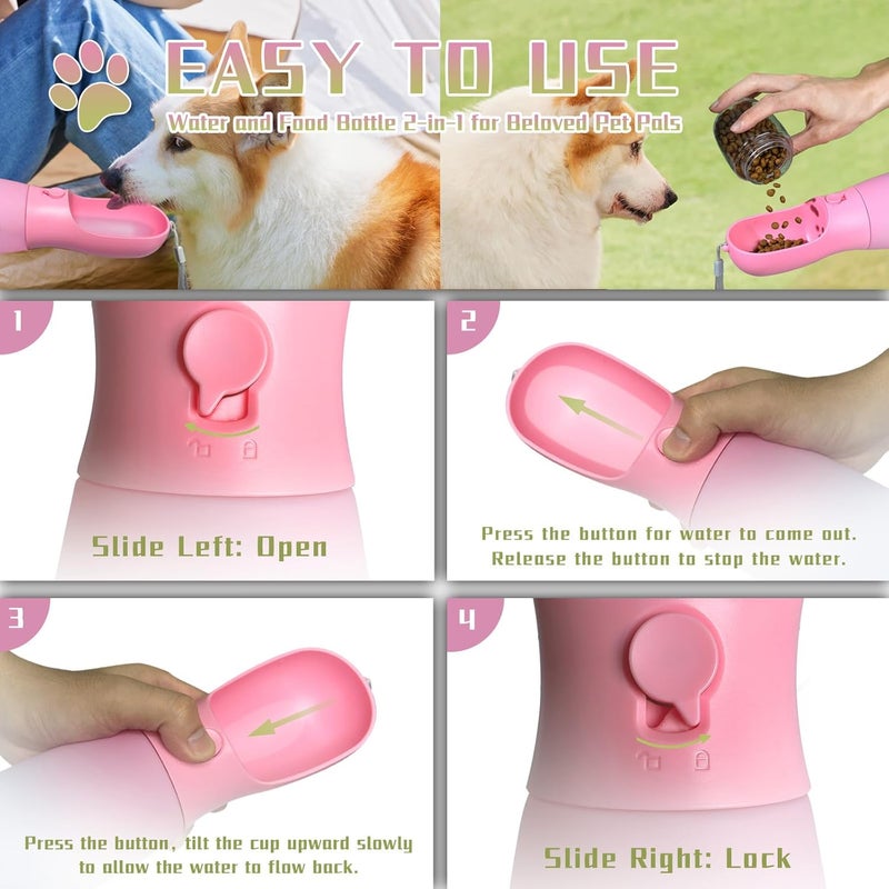 MITOCAPY Dog Water Bottle Portable, 19Oz Large Capacity Dog Water Dispenser, Food Grade Pet Accessories for Small Dogs Large Breed, Travel Pet Water Bowl for Outdoor, Dog Birthday Gifts (Pink&Green) - Image 4